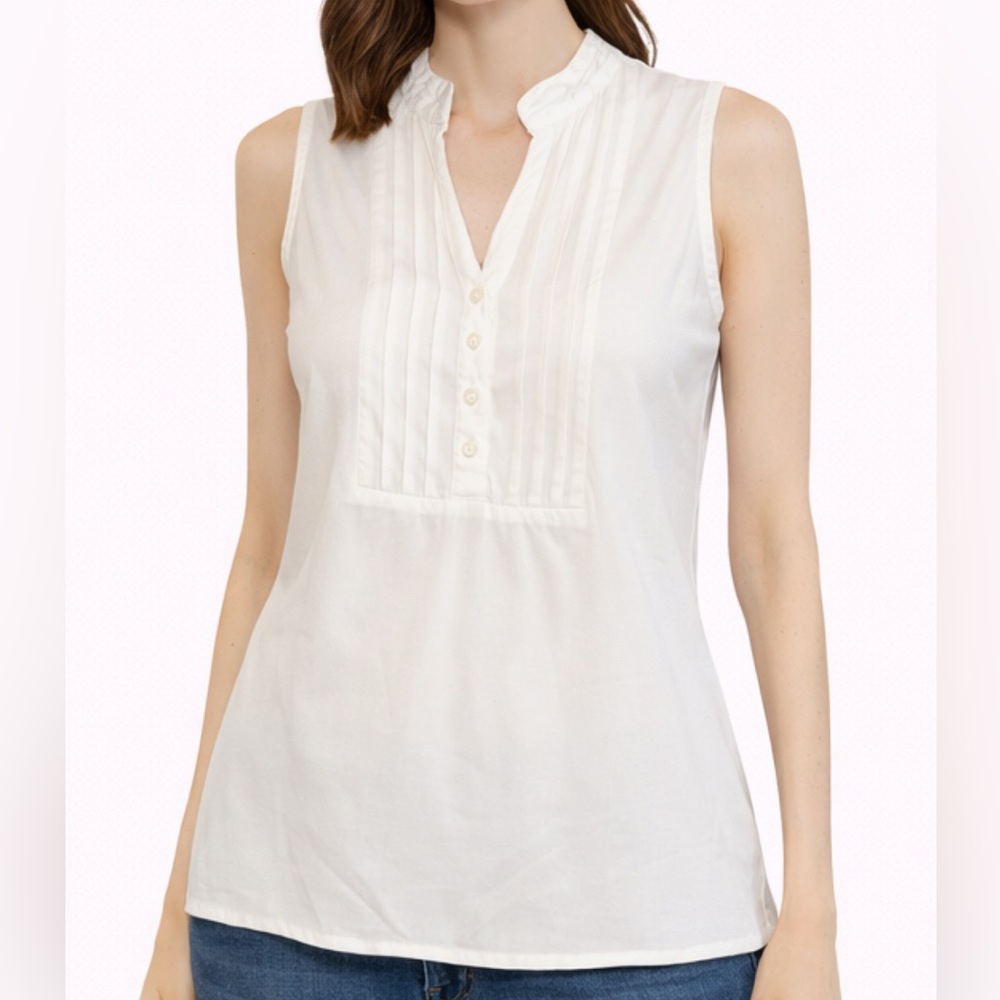 Cynthia Rowley White Sleeveless Pintuck Blouse (Size S)